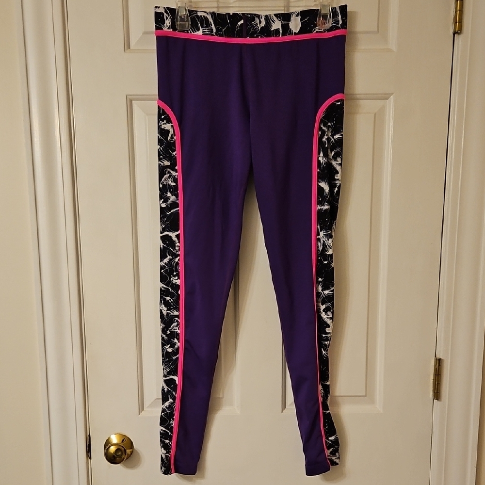 Zumba Fitness Purple and Black Leggings With Hot Pink Piping